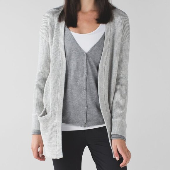 Lululemon Vestigan Heathered Medium Grey Angel Wing Vest Cardigan Small/Medium - Picture 1 of 11